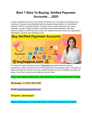 Best 7 Sites To Buying, Verified Payoneer Accounts.....2025