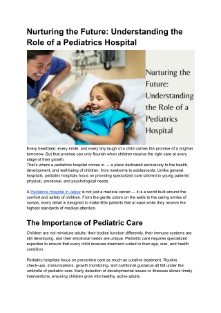 Nurturing the Future_ Understanding the Role of a Pediatrics Hospital