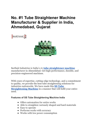 No. #1 Tube Straightener Machine Manufacturer & Supplier in India (1)