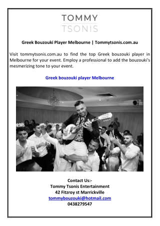 Greek Bouzouki Player Melbourne | Tommytsonis.com.au