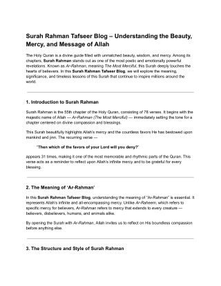 Surah Rahman Tafseer Blog – Understanding the Beauty, Mercy, and Message of Allah