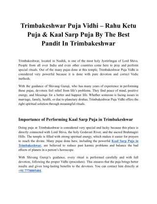 Trimbakeshwar Puja Vidhi – Rahu Ketu Puja & Kaal Sarp Puja By The Best Pandit In