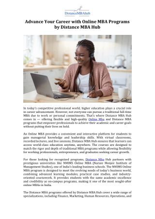 Advance Your Career with Online MBA Programs by Distance MBA Hub