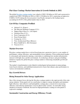 Flat Glass Coatings Market Global Opportunities, Trends, Outlook & Forecast 2032