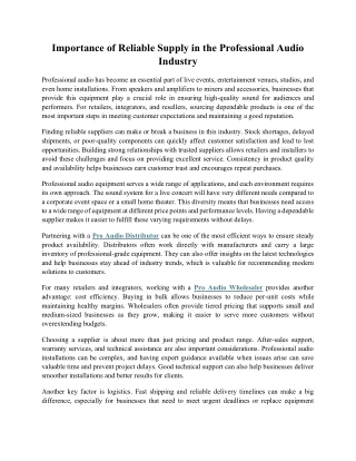 Importance of Reliable Supply in the Professional Audio Industry