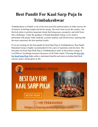 Best Pandit For Kaal Sarp Puja In Trimbakeshwar
