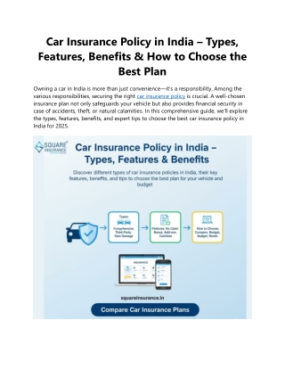 Car Insurance Policy in India – Types, Features, Benefits & How to Choose the Be