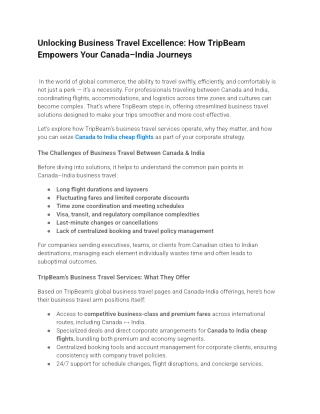 Unlocking Business Travel Excellence: Seamless Flights Canada → India with TripB
