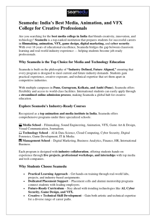 Seamedu: India’s Best Media, Animation, and VFX  College for Creative Profession