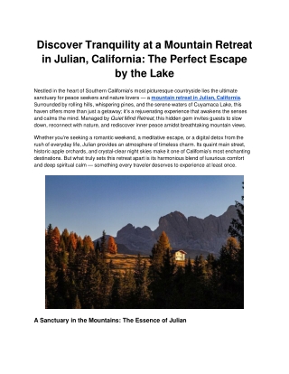 Discover Tranquility at a Mountain Retreat in Julian, California_ The Perfect Escape by the Lake