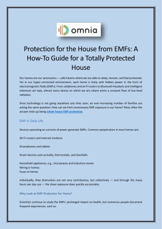 Protection for the House from EMFs A How-To Guide for a Totally Protected House