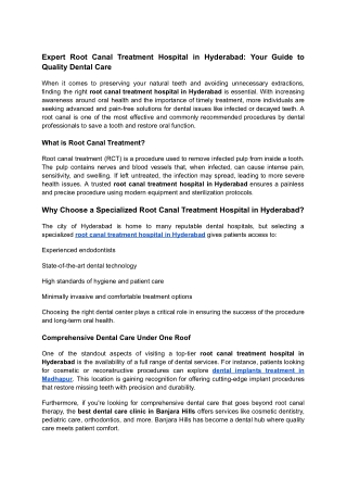 Expert Root Canal Treatment Hospital in Hyderabad_ Your Guide to Quality Dental Care