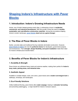 Shaping Indore’s Infrastructure with Paver Blocks in Indore