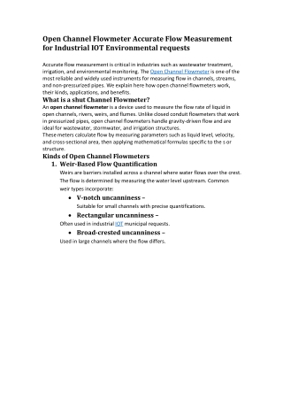 Open Channel Flowmeter Accurate Flow Measurement for Industrial IOT Environmental requests