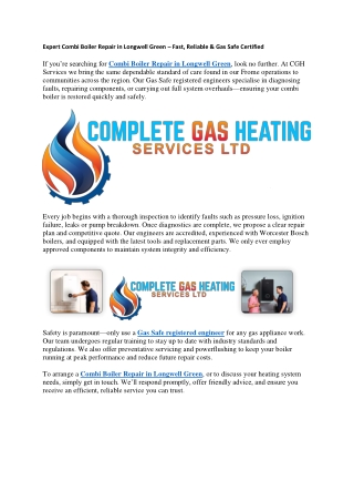 Expert Combi Boiler Repair in Longwell Green – Fast, Reliable & Gas Safe Certified