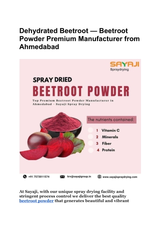 Dehydrated Beetroot — Beetroot Powder Premium Manufacturer from Ahmedabad