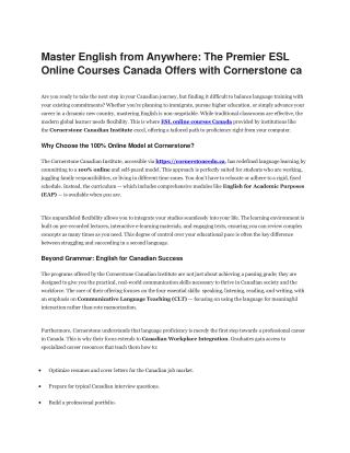 Master English from Anywhere The Premier ESL Online Courses Canada Offers with Cornerstone ca