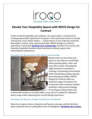 Elevate Your Hospitality Spaces with IROCO Design for Contract