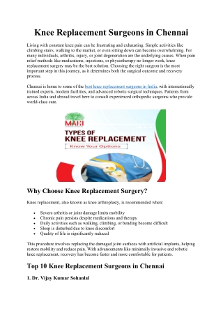 Knee Replacement Surgeons in Chennai