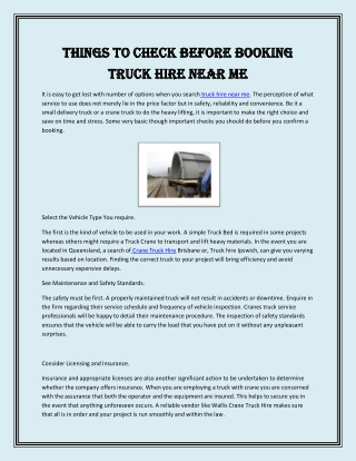 Things to Check Before Booking Truck Hire Near Me