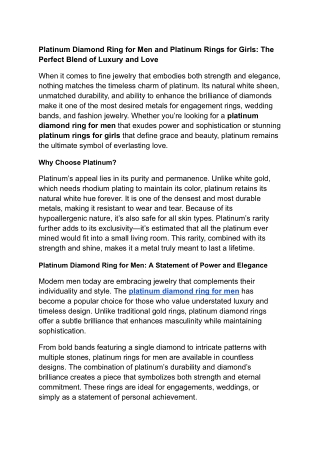 Platinum Diamond Ring for Men and Girls