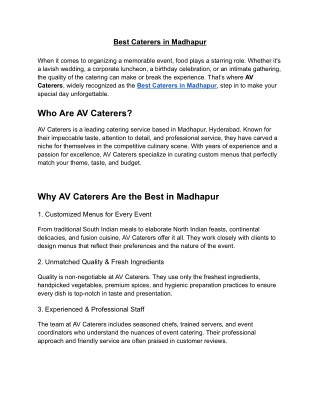 Best Caterers in Madhapur