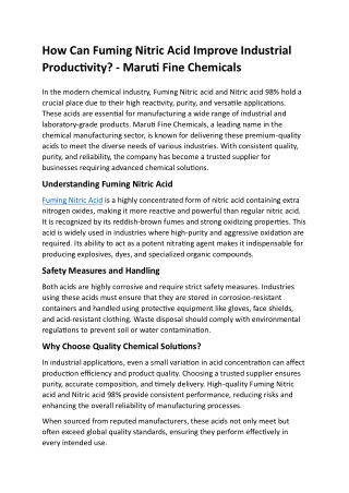 How Can Fuming Nitric Acid Improve Industrial Productivity - Maruti Fine Chemicals