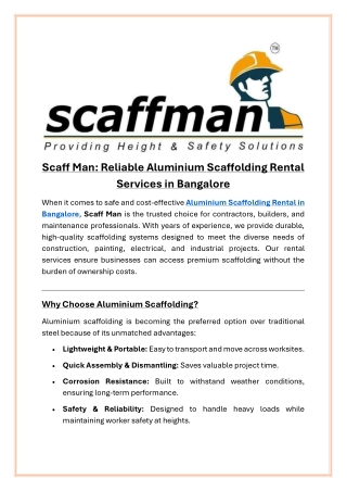 Scaff Man Reliable Aluminium Scaffolding Rental Services in Bangalore