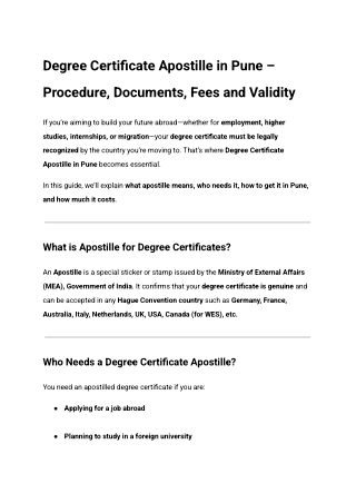 Degree Certificate Apostille in Pune – Procedure, Documents, Fees and Validity