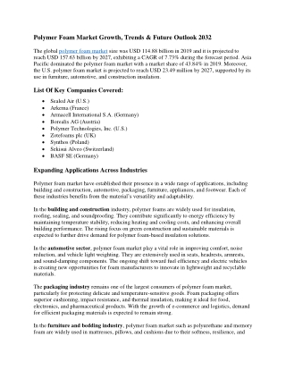 Polymer Foam Market Growth, Share, Companies & Forecast 2032
