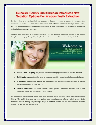 Delaware County Oral Surgeon Introduces New Sedation Options For Wisdom Teeth Extraction