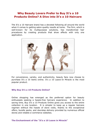 Why Beauty Lovers Prefer to Buy It’s a 10 Products Online A Dive into It’s a 10 Haircare