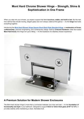 Mont Hard Chrome Shower Hinge – Strength, Shine & Sophistication in One Frame
