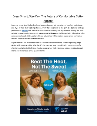 Dress Smart, Stay Dry The Future of Comfortable Cotton Apparel