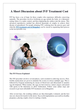 A Short Discussion about IVF Treatment Cost