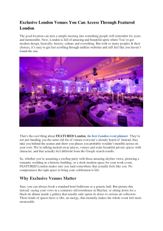 Exclusive London Venues You Can Access Through Featured London