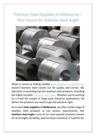 Premium Steel Suppliers in Melbourne – Your Source for Stainless Steel Angle