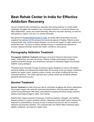 Best Rehab Center In India for Effective Addiction Recovery