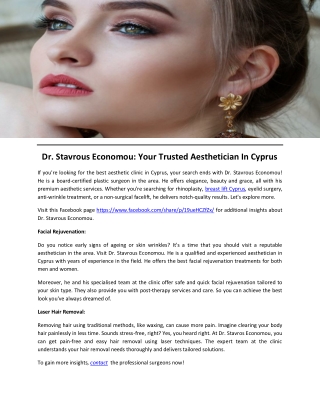 Dr. Stavrous Economou Your Trusted Aesthetician In Cyprus