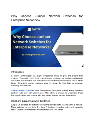 Why Choose Juniper Network Switches for Enterprise Networks