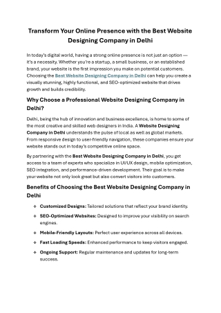 Transform Your Online Presence with the Best Website Designing Company in Delhi