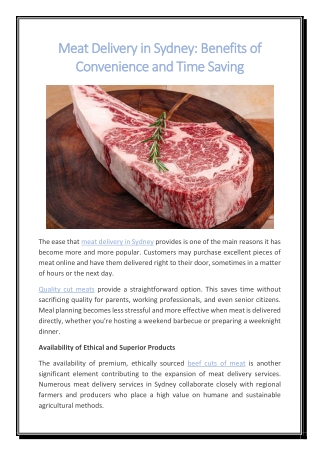 Meat Delivery in Sydney Benefits of Convenience and Time Saving