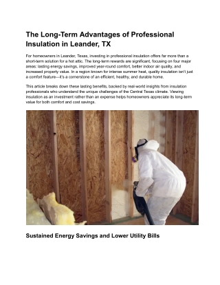 The Long-Term Advantages of Professional Insulation in Leander, TX