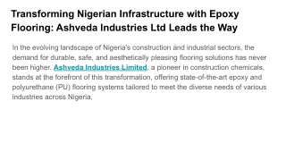 Epoxy and PU Flooring & Coatings Expert - Ashveda Industries