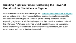 High Performance Construction Chemicals for Every Project