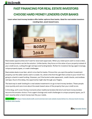 Fast Financing for Real Estate Investors – Choose Hard Money Lenders Over Banks