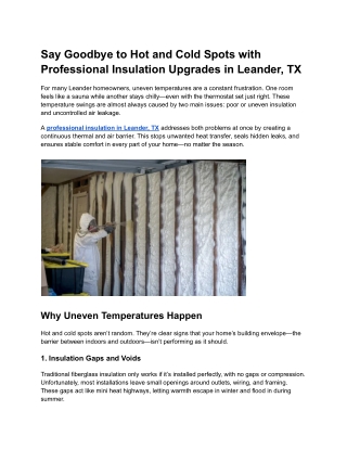 Say Goodbye to Hot and Cold Spots with Professional Insulation Upgrades in Leander, TX