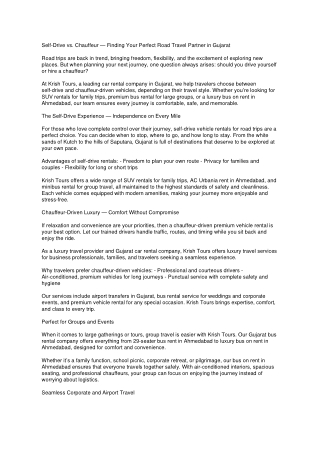 Self-Drive vs. Chauffeur — Finding Your Perfect Road Travel Partner in Gujarat - Krish