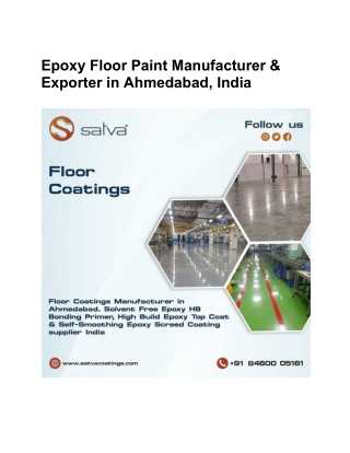 Epoxy Floor Paint Manufacturer & Exporter in Ahmedabad, India