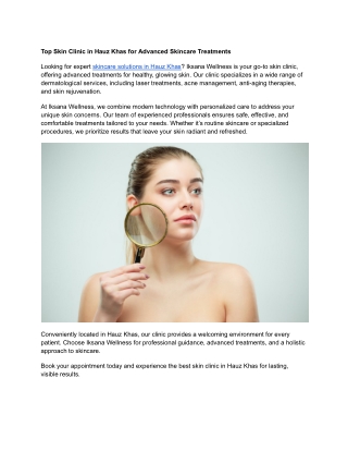 Top Skin Clinic in Hauz Khas for Advanced Skincare Treatments